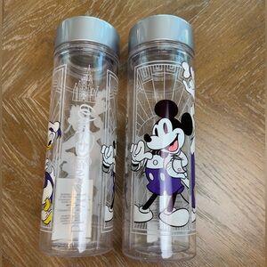 Disney parks Mickey Mouse Clear Bottles with Gray Lids 100th Anniversary (2)